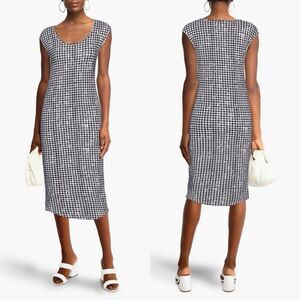 Monrow Black White Houndstooth Jersey Midi Dress Size X-Small NWT